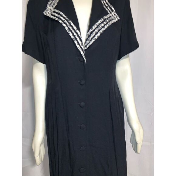 Vintage Black Button Down Dress 16P - Picture 1 of 13